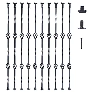 【DealsForYouDays】VEVOR Staircase Metal Balusters,  , 44'' x 1/2" Galvanized Steel Decorative Banister Spindles, 10 Pack Deck Baluster with Hollow Double Baskets, Spiral Stair Railing with Shoes & Screws