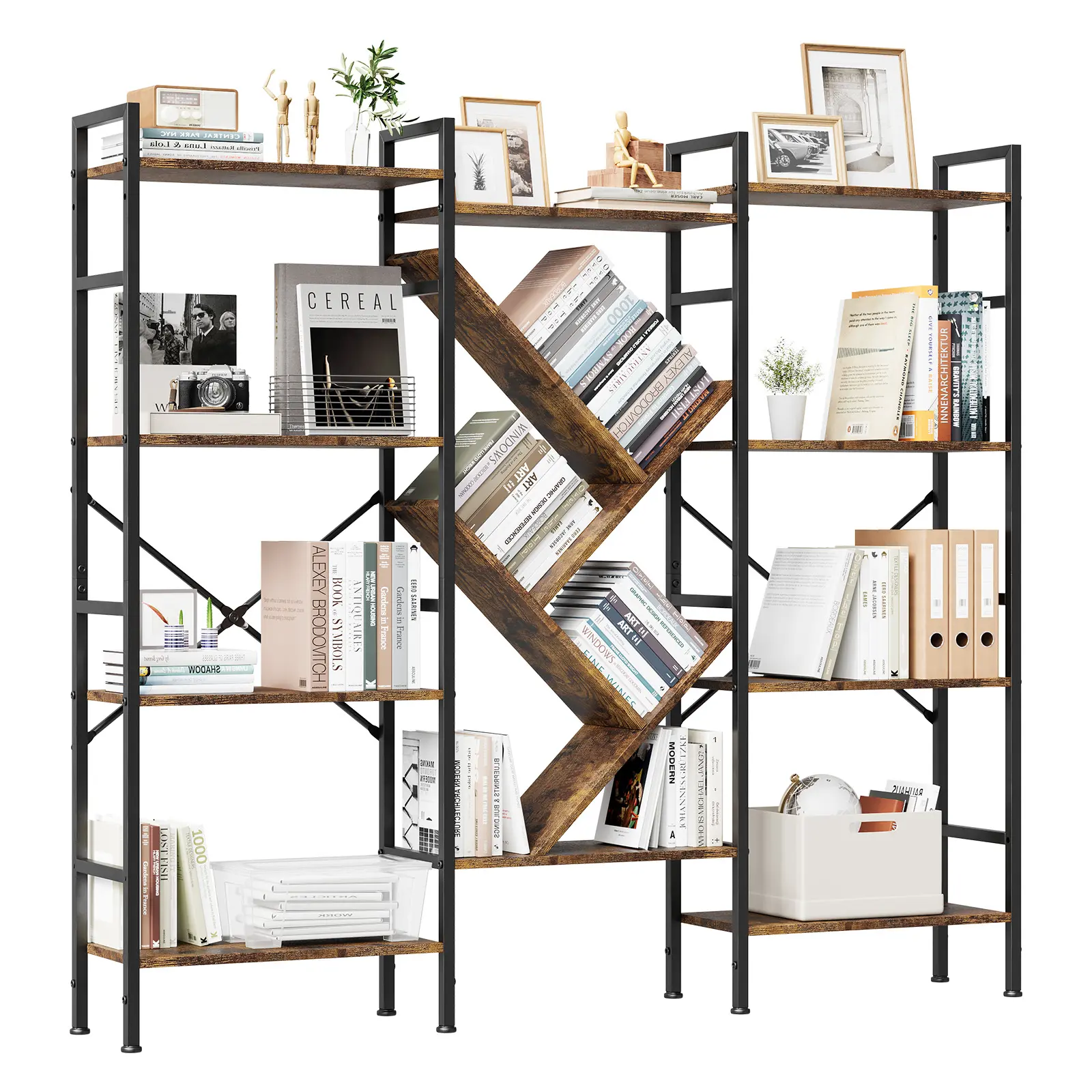 Bookshelf, 4 Tier Display Bookshelves with 12 Open Display Book Cabinet, Wide Bookcase, Rustic Wooden Shelving Unit,Adds Character to Your Room, Bedroom, Living Room, Home & Office Shelving