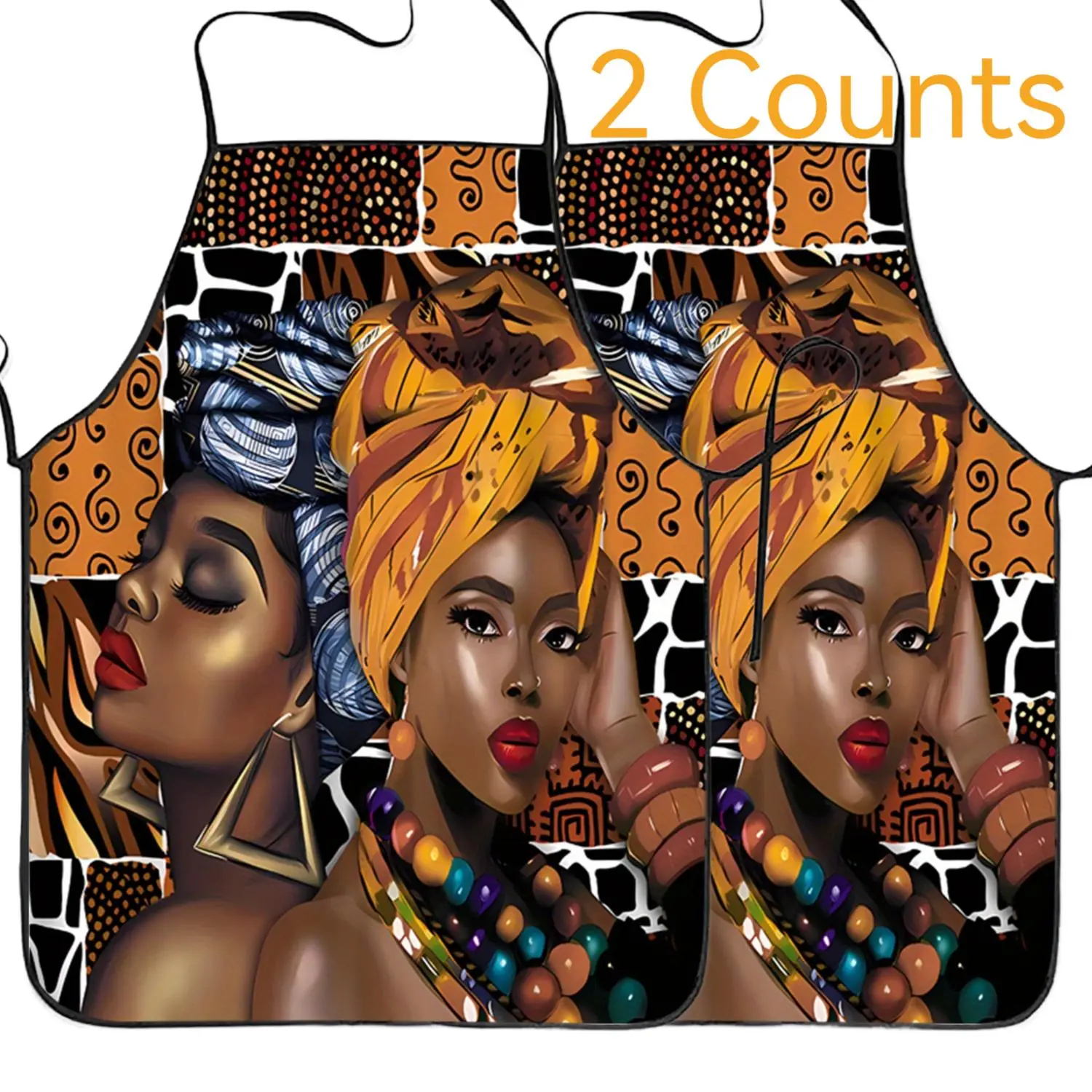 African Culture Pattern Apron, 2 Counts Sleeveless Polyester Kitchen Apron for Home Cooking & Cleaning, Working Apron for Restaurant, Cafe, Hotel and Bookshop