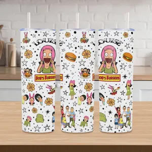 20oz Bob’s Burgers Insulated Tumbler w/ Lid, Retro Cartoon Stainless Steel Travel Mug, Portable Drinkware, Water Bottle, Bottled Flask, Reusable Bottles, TikTok Viral Aesthetic Fan Gift, Cute Pop Culture Coffee Tea Cup Water, Bottles ,Portable Flasks