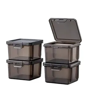 4 black semi transparent small storage boxes, Desktop organizer bins, desktop multi-purpose PP material dust-proof storage organizer, suitable for storing data cables, cotton swabs, stationery, etc. and living rooms, bedrooms, desks, etc