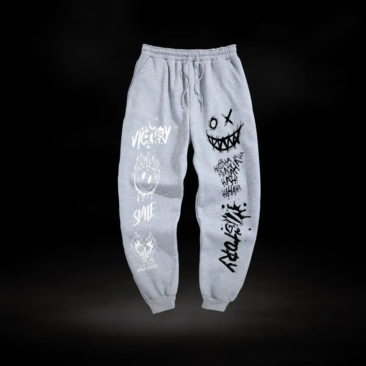 Men's Casual Jogger Sweatpants Letter Smile Face Flame Rose Print Pants Floral Streetwear Drawstring Joggers Baggy Aesthetic Track Pants