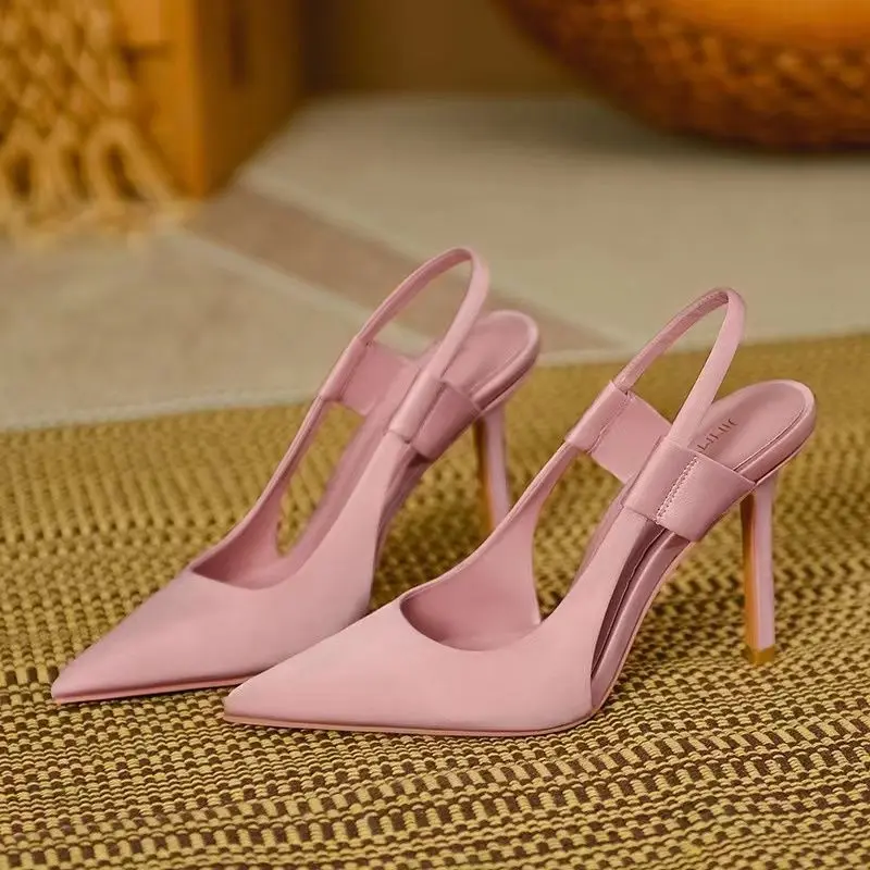 Fairy Pink High-heeled Shoes Women, Pointed-toe French Stiletto Mules, Casual Outdoor Closed-toe Sandals, Trendy, Women Shoes