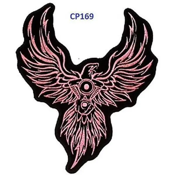 V-TWIN EAGLE PHOENIX Pink on Black Patch for Vest Jacket