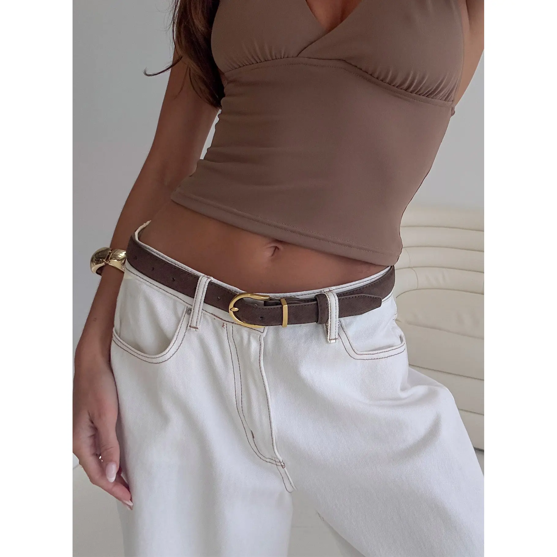 Jaslynn Faux Suede Belt Brown