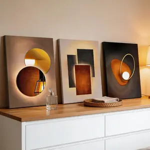 3Pcs/Set Modern Abstract Geometric Canvas Wall Art Contemporary Gallery Set, Orange, Black & Gold Light Effect Prints, Minimalist Luxury Decor for Living Room, Bedroom & Entryway, 12X16in Framed, Canvas Art And Prints For Walls