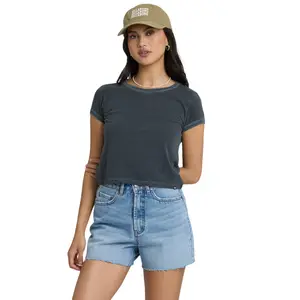 BILLABONG Women's Riley Cut-Off Denim Shorts, High Waisted Jean Shorts, Classic 90s Vintage Mom Shorts