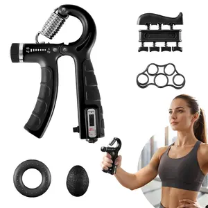 5-in-1 Adjustable Hand Grip Strength Trainer 5-60kg with Counter, Forearm Exerciser with Egg Balls, Finger Stretcher, Grip Ring for Workout & Rehab