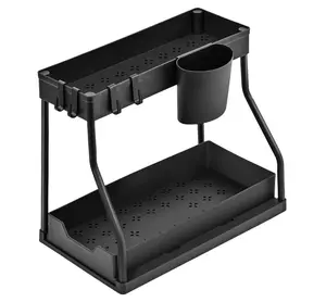Double-layer kitchen sink storage rack with drainage holes and utensil holder cup, black countertop organizer that stores sponges, liquid soap, and cleaning supplies hat funny stickers prom bouquet