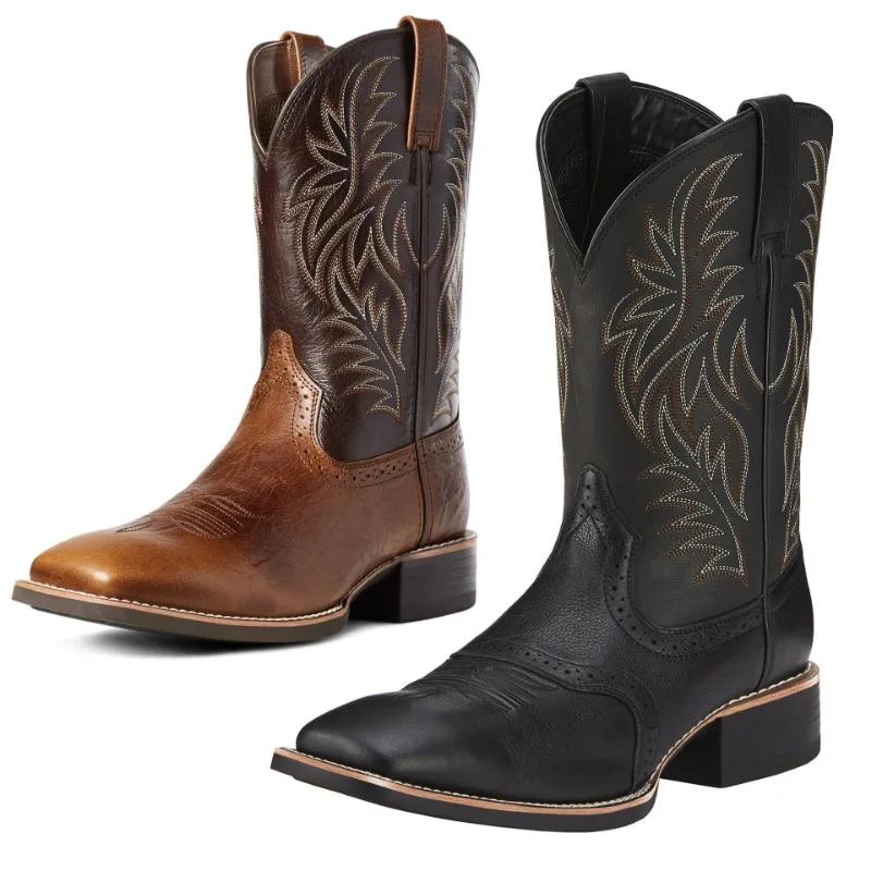 Men High Boots Embroidery Retro Handmade Mens Boots Western Cowboy Boot Pointed Toe Boots Hand Stitching Outdoor Men's Shoes