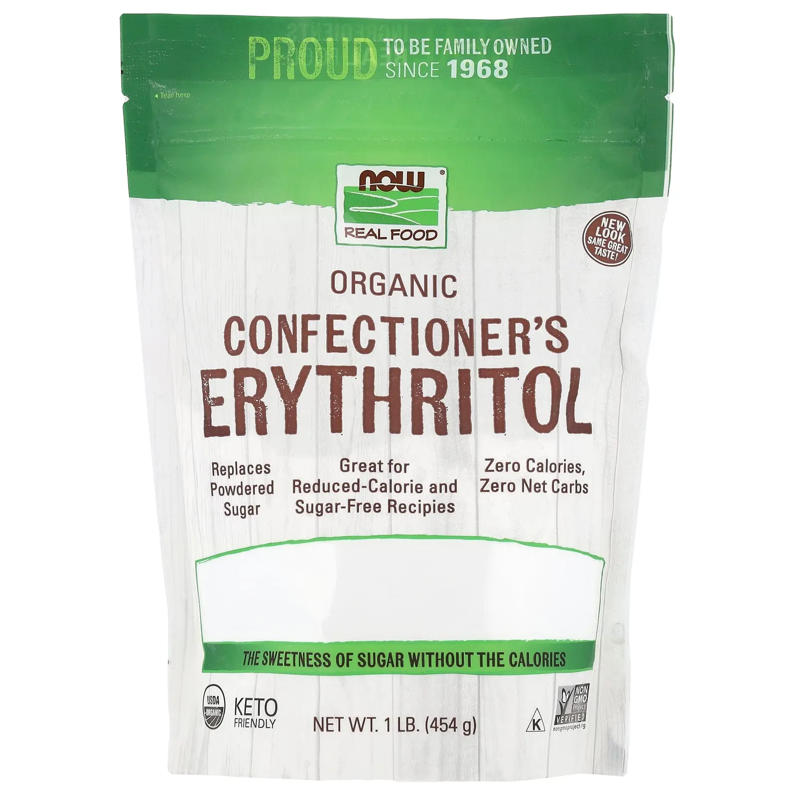 NOW Foods Real Food, Organic Confectioner's Erythritol, 1 lb (454 g)