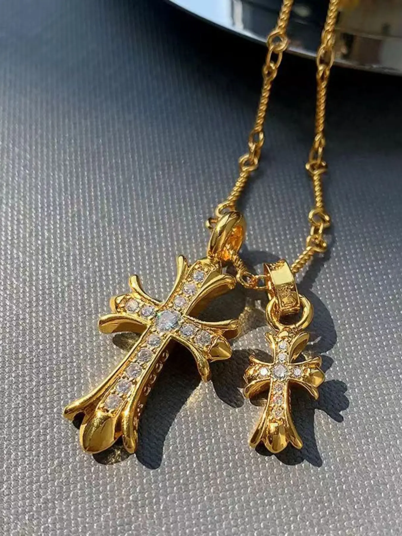 Cross Necklace Plated Double Cross Pendant Necklace Dainty Diamond Cross Charm Link Chain Choker Delicate Faith Jewelry Religious Gifts for Women, Accessory Necklace, Pendants Jewelry