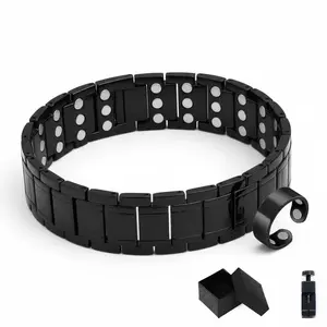 1pc 3x Strength Magnetic Bracelet for Men, Fold-Over Clasp Design, Adjustable Length with Sizing Tool, Black - Ideal for Casual Attire & Gifting, Adjustable Wristband | Classic Men's Bracelet