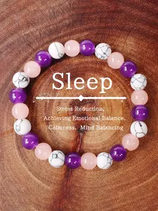 Stress Relief Sleep Bracelet, Handmade String Imitated Amethyst Color Crystal Beads, Fashion Accessory for Men and Women