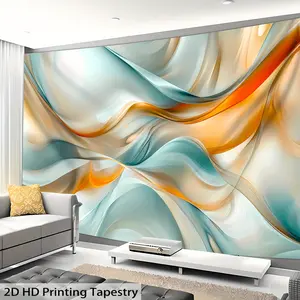 [Extra Large Abstract Tapestry] 1pc Extra Large Abstract Wave Landscape Polyester Tapestry |       HD Print Wall Hanging, No Installation Needed, Vibrant Blue, Orange & Beige Design for Living Room, Bedroom, Office, or Party Decor |       Abstract Wave Pa