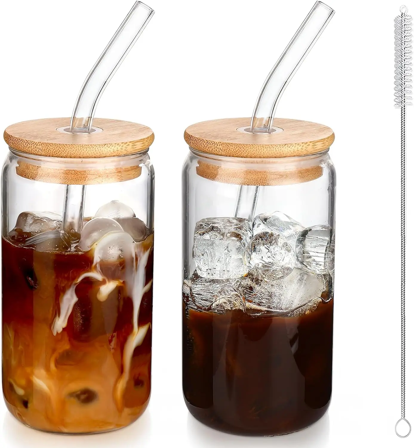 Arthink 16oz Stylish Reusable Glass Cup Tumblers - Kitchen Drinking Glassware with Bamboo Lids, Straws, Dishwasher-Washable, Ideal for Iced Coffee, Housewarming Gift