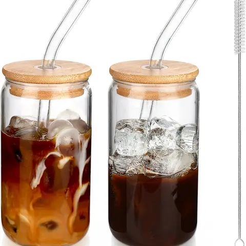 Arthink 16 oz Reusable Glass Tumbler (1 Pack) - Insulated Glass Cup, Washable, Portable, Stylish Tumblers, Heat Resistant Kitchen Drinkware with Sealed Bamboo Lid, Straw, Dishwasher Safe, Ideal for Coffee Bar, Housewarming Gift