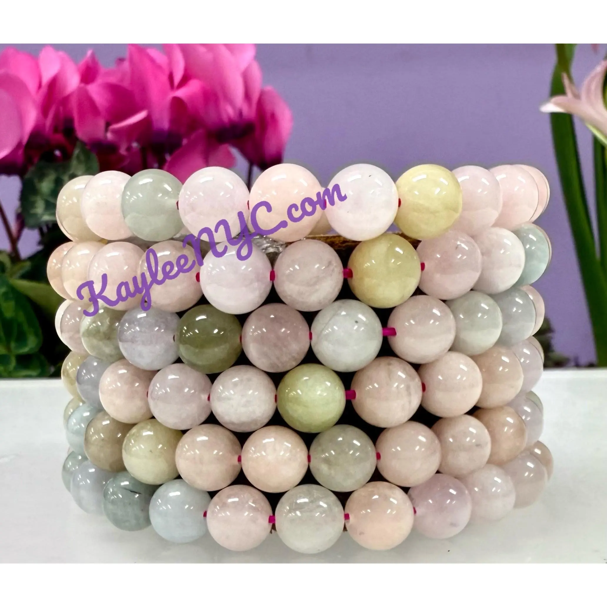 6 PCs 8mm Natural Morganite Stretch Bracelet 7.5”