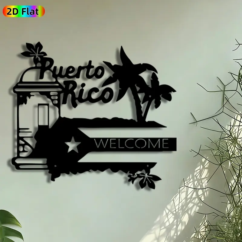 1pc Puerto Rico Welcome Metal Wall Art, Home Wall Art, Aesthetic Wall Decor, Tropical Island Statue Mural, Artistic Metalwork, Decoration, Perfect for Housewarming, Summer Decor, Patio Wall, Living Room & Bar Decor, Gift for Caribbean Culture Enthusiasts
