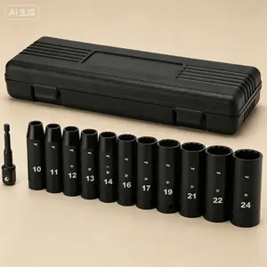 1/2-Inch Drive Deep Impact Socket Set, 12-Point Metric Sockets 10mm to 24mm, 12-Piece Cr-V, Includes Drill Socket Adapter, Reusable Professional Tool Kit