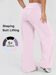 Women's High Waist Vintage Straight Leg Pants, Outdoor Sports Yoga Flap Waist Casual Loose Wide Leggings, Spring & Fall Fashion