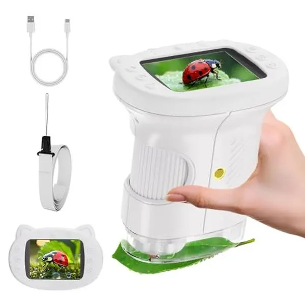 [2026 Upgrade] Microscope with Built-in Photo & VideoCamera, 2.4"4K Screen-1000X Microscope Rechargeable PortableMini HD Microscope for Outdoor Exploration, STEM Toy & Educational Gift for Boys & Girls Ages 3+