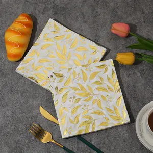 2 packs of gold leaf pattern napkins - two layers of decorative napkins, suitable for use at weddings, birthdays, garden parties, restaurants, kitchens and cafes.
