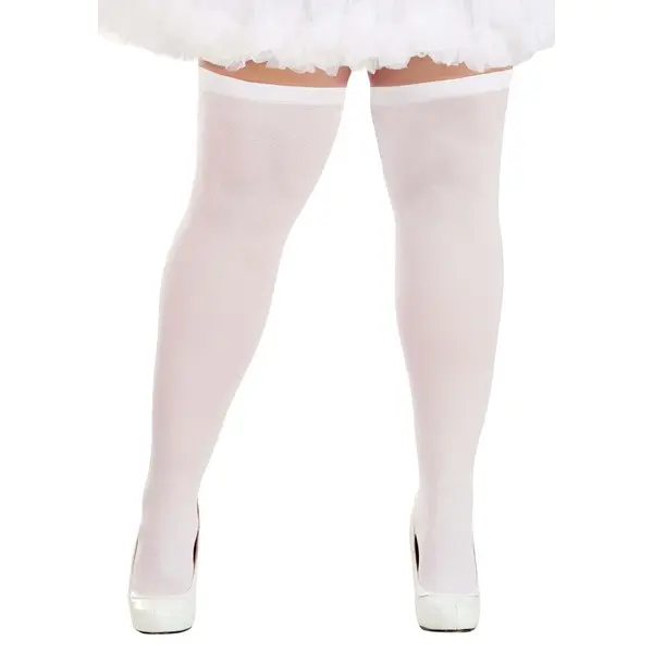 Plus Size Opaque White Thigh High Women's Stockings