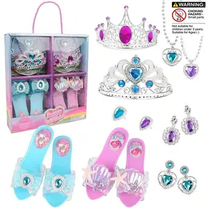 Princess Dress Up Toy, 1 Box Jewelry Set, Pretend Play Set, Including Crown & Ring & Earrings & Shoes & Necklace, Role Playing Toy for Girls, Gift for Girl