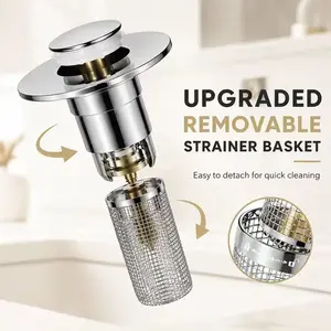 Universal Pop-Up Sink Drain Stopper with Stainless Steel Filter Basket Anti-Clog Debris Catcher Easy Install for Bathroom Kitchen | Rustproof Leak‑Proof Hair Catcher, Fast Fit Drain Protector for Vanity Sink Bathtub