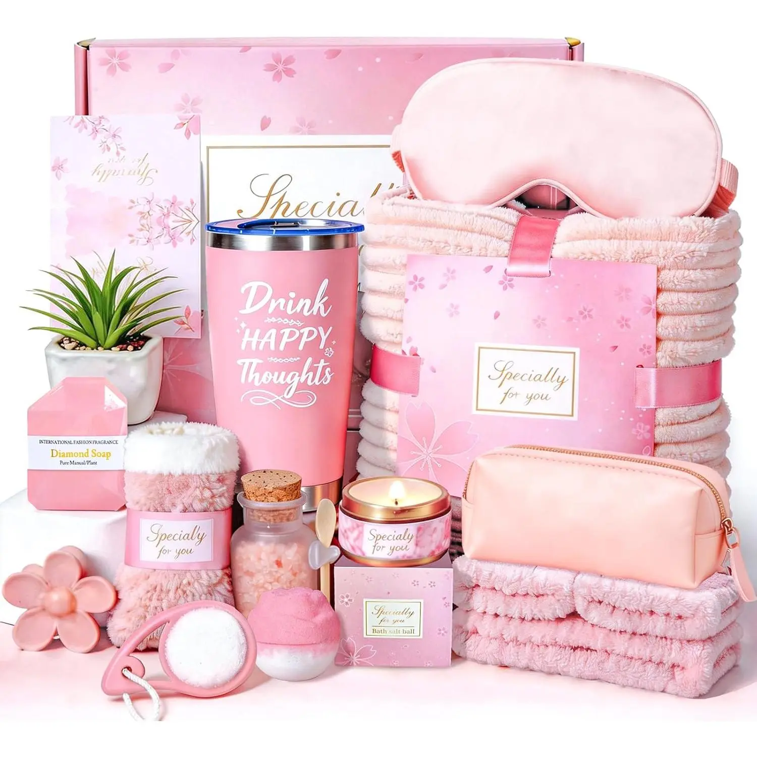 15Pcs Get Well Soon Gift Baskets for Women, Self Care Gifts, Sympathy & Encouragement Gift After Surgery with Flannel Blanket & 20oz Tumbler, for Mom Wife Friends (Pink)