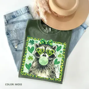 Comfort Colors St Patrick’s Day Raccoon Tshirt, Cute Lucky Raccoon Art, Shamrock Raccoon Tee, Irish Raccoon Tshirt, Green Aesthetic, Funny St Patrick Tshirt