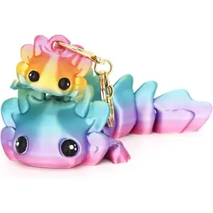2 Pcs Cute Axolotl Tadpole Fidget Toy, 3d Printed Articulating Axolotl with Keychain Flexible Collectible Set, Fun Gift, Candy Rainbow