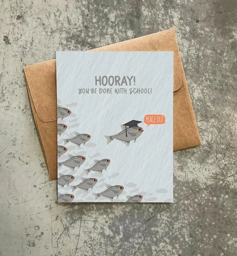 Funny Graduation Card for Student, Animal Congratulations Greeting Card for Graduate | Blank Inside, 5x7 Inch Individual Greeting Card with Envelope