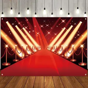 Red Carpet & Spotlight Pattern Backdrop, 1 Count Festival Party Decoration Banner, Decorative Backdrop for Photography Studio, Award Ceremony & Stage Show, Ornaments