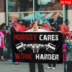 2D Flat Banner Gym Fitness Flag, Nobody Cares Work Harder Design, Motivational Message, Indoor Outdoor Yard Garden Lawn Decor, Versatile Usage, No Power Required, Single Piece