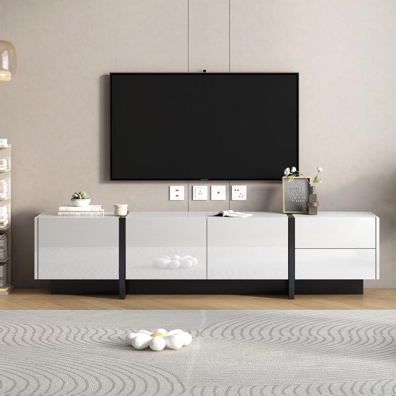 Bellemave ON-TREND White & Black Contemporary Rectangle TV Stand with 2 Drawers & 3 Cabinets for TVs Up to 80'' Modern TV Cabinet with UV Surface for Living Room Bellemave ON-TREND White & Black Contemporary Rectangle TV Stand with 2 Drawers & 3 Cabinets for TVs Up to 80'' Modern TV Cabinet with UV Surface for Living Room