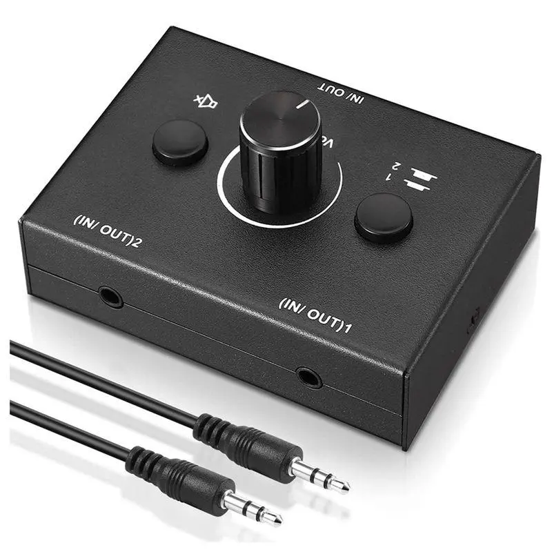 3.5Mm Audio Switcher, 2 Input 1 Output/1 Input 2 Output Audio Splitter Switcher, Audio Switcher Box,One-Key Mute Button