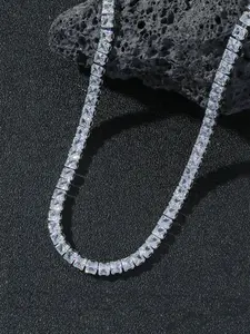 1 Piece Unisex Simple Style Elegant Rhinestones Decorated, Casual Trendy Necklace, Fashion Accessories For Party & Daily Wear, Jazz Cuban Chain