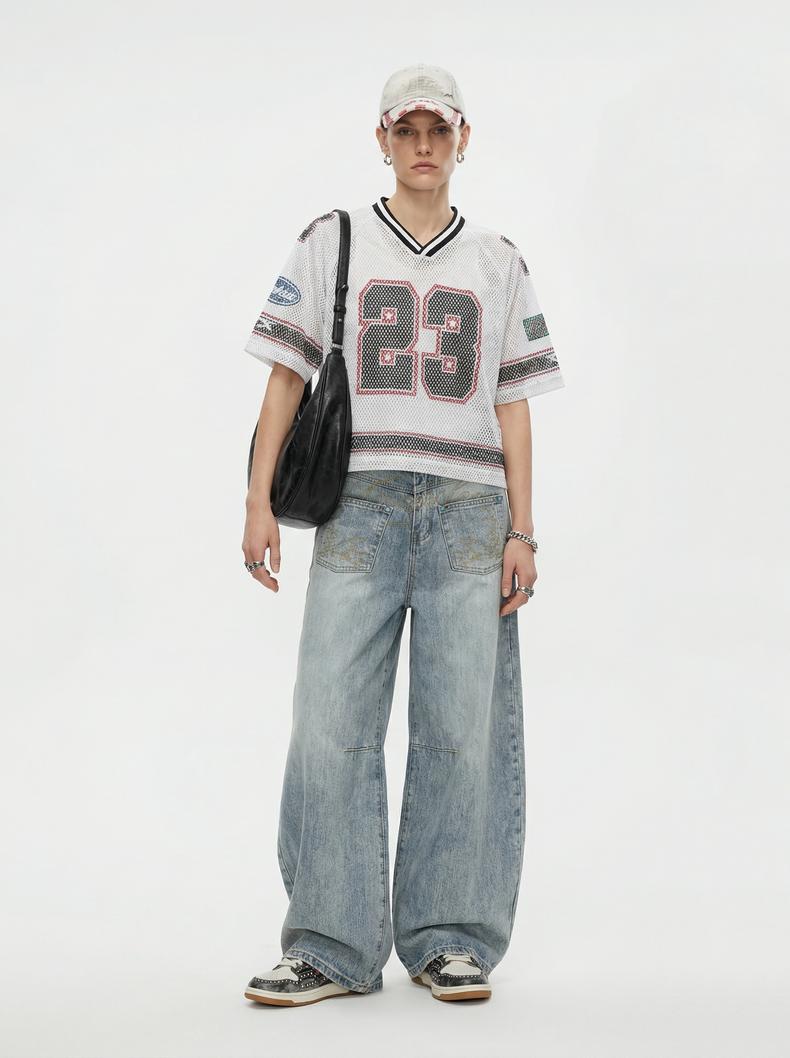 Inflation Y2K streetwear black jeans | embroidered wide-leg denim