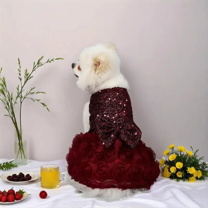 open lace back dress Sequin Pet Dress Luxury Dog Gown Cats Princess Trailing Dress Party Bi –  Rocky & Maggie's main image 1