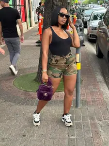 D8669 Spring Summer New Women's Camouflage Cargo Shorts, Slim-Fitting Mid Waist, All Season Street Style