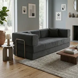 Convertible Sofa Bed with Fixed-Shape Frame & Removable Armrests, Modular Corduroy Sleeper Sofa, Folding Mattress Couch for Small Spaces - No Assembly Needed in Green (Includes 2 Pillows)