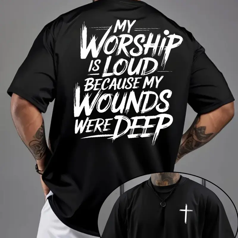 My Worship Is Loud Because My Wounds Were Deep Unisex Washed Christian Shirt, Christian Scripture T-Shirt, Vintage Retro Washed Shirt Double Sided Printed Streetwear Clothes Top