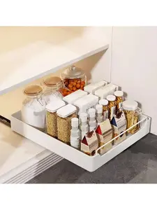 Gaomon Slide-Out Type Cabinet Organizer, Adjustable Heavy-Duty Storage Box with Dampening Guide & Smooth Sliding Drawer, Nylon Adhesive for Easy Installation, for Kitchen Utensil & Baking Storage (35cm)