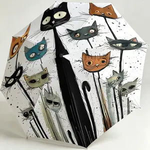 Creative Cat Pattern Folding Umbrella, 8-Rib Durable Design, Rain and Sun Protection, Perfect Gift for Christmas/birthday, Manual Opening