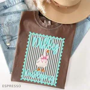 Comfort Colors Preppy Dilly Dally Goose Shirt, Coquette Bow Goose Shirt, Funny Goose Stamp, Retro Striped Bow Goose