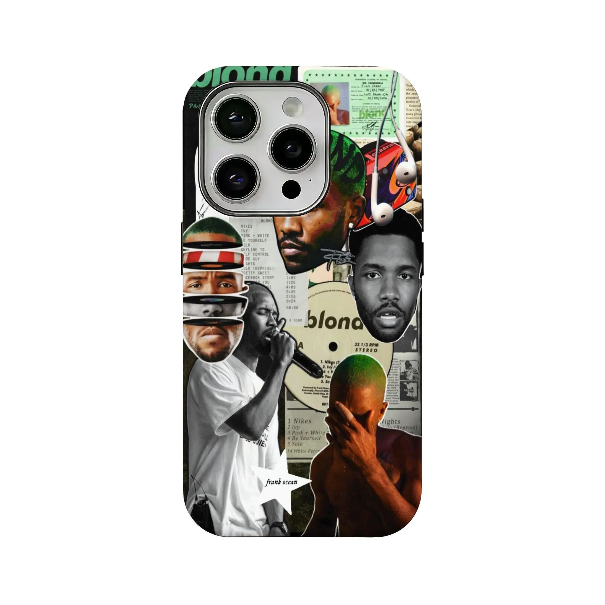 This phone case features a design by legendary hip-hop artist Frank Ocean. It's compatible with iPhone 12, 13, 14, 15, 16, and 17. Slim, delicate, scratch-resistant, and durable, it makes a perfect gift.