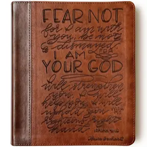 Personalized ESV Journaling Study Bible - Brown - Fear Not For I Am With You - Hand Lettered and Engraved