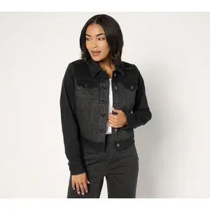 Isaac Mizrahi Live! True Denim Black Pattern Denim Jacket